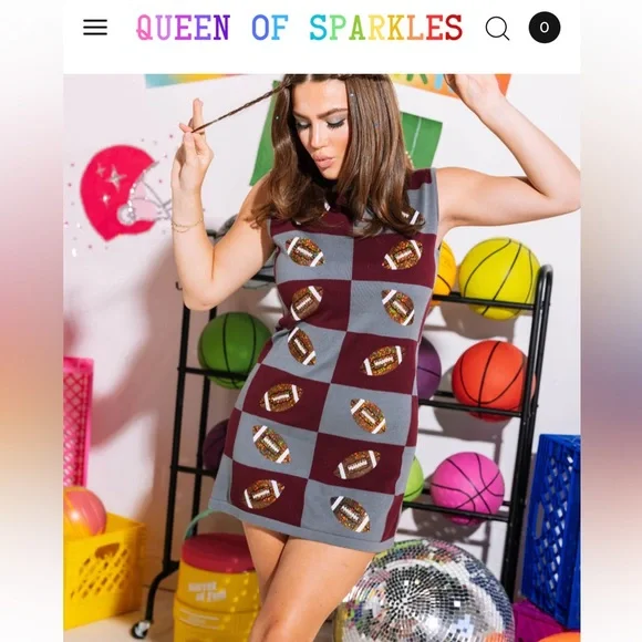 NWOT Queen of Sparkles Football Checkered Dress - Picture 9 of 12